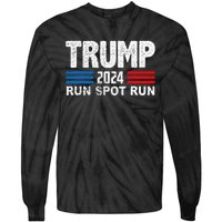 Run Spot Run Trump 2024 Debate Quote Funny Political Tie-Dye Long Sleeve Shirt