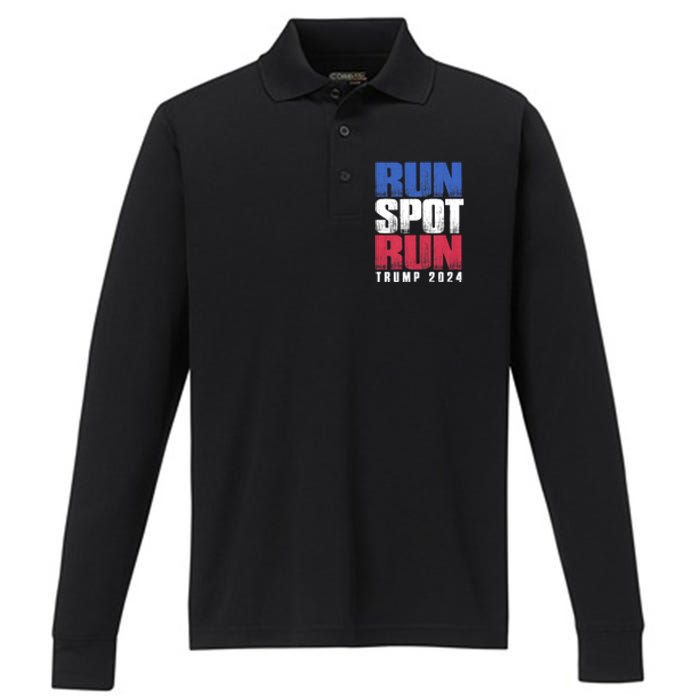 Run Spot Run Run Spot Run Trump Kamala Debate 2024 Performance Long Sleeve Polo