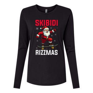 Retro Skibid.I Rizzmas Funny Santa Skating Board Christmas Womens Cotton Relaxed Long Sleeve T-Shirt