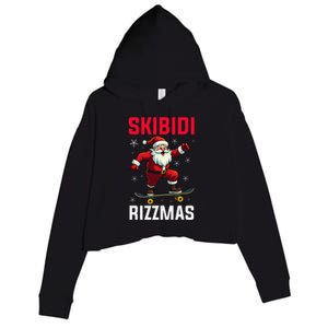 Retro Skibid.I Rizzmas Funny Santa Skating Board Christmas Crop Fleece Hoodie