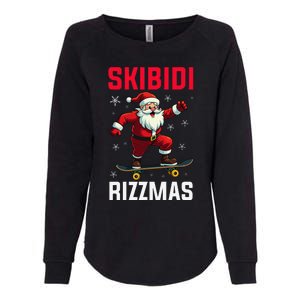 Retro Skibid.I Rizzmas Funny Santa Skating Board Christmas Womens California Wash Sweatshirt