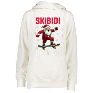 Retro Skibid.I Rizzmas Funny Santa Skating Board Christmas Womens Funnel Neck Pullover Hood