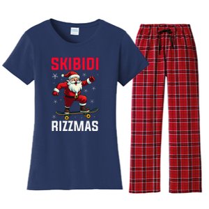 Retro Skibid.I Rizzmas Funny Santa Skating Board Christmas Women's Flannel Pajama Set