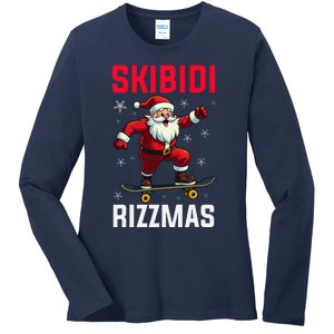 Retro Skibid.I Rizzmas Funny Santa Skating Board Christmas Ladies Long Sleeve Shirt