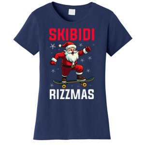 Retro Skibid.I Rizzmas Funny Santa Skating Board Christmas Women's T-Shirt