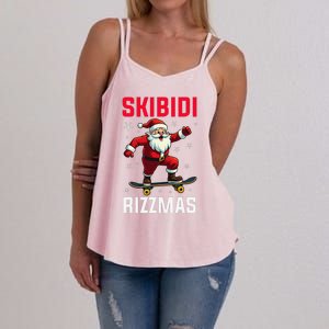 Retro Skibid.I Rizzmas Funny Santa Skating Board Christmas Women's Strappy Tank