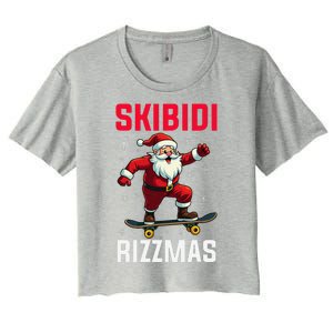 Retro Skibid.I Rizzmas Funny Santa Skating Board Christmas Women's Crop Top Tee