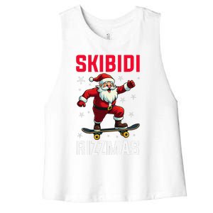 Retro Skibid.I Rizzmas Funny Santa Skating Board Christmas Women's Racerback Cropped Tank