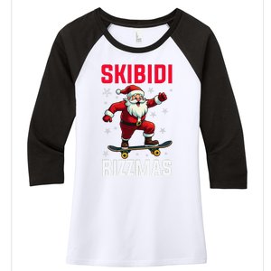 Retro Skibid.I Rizzmas Funny Santa Skating Board Christmas Women's Tri-Blend 3/4-Sleeve Raglan Shirt