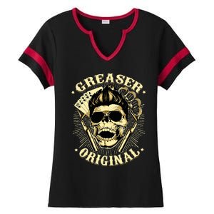 Rockabilly Skull Rocker Greaser Biker Ladies Halftime Notch Neck Tee