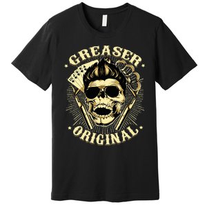 Rockabilly Skull Rocker Greaser Biker Premium T-Shirt