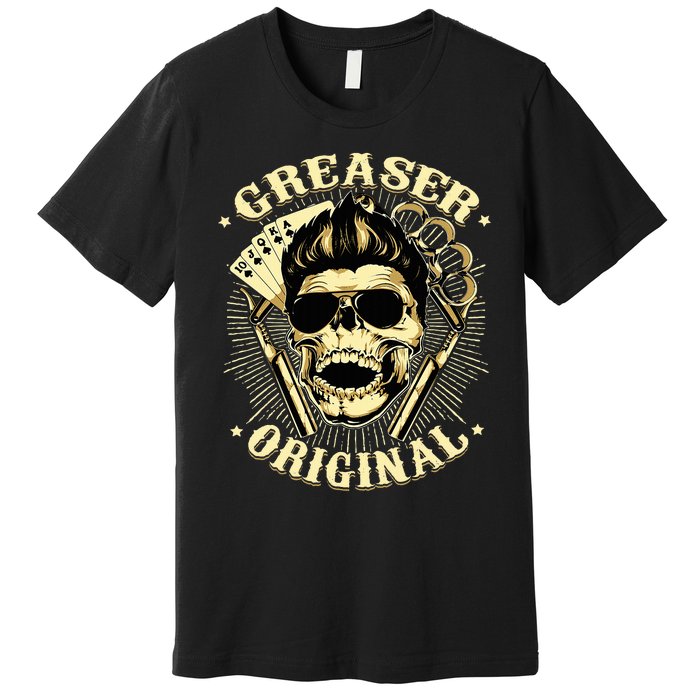 Rockabilly Skull Rocker Greaser Biker Premium T-Shirt