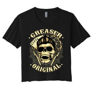 Rockabilly Skull Rocker Greaser Biker Women's Crop Top Tee