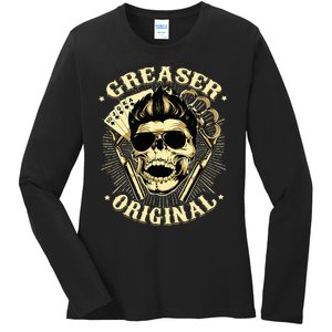 Rockabilly Skull Rocker Greaser Biker Ladies Long Sleeve Shirt