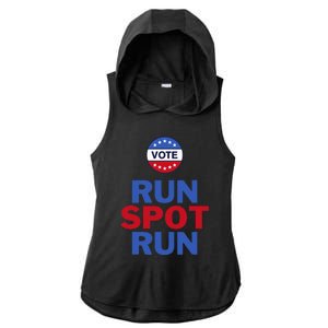 Run Spot Run. Trump And Harris Debate. Economic Plan. Ladies PosiCharge Tri-Blend Wicking Draft Hoodie Tank