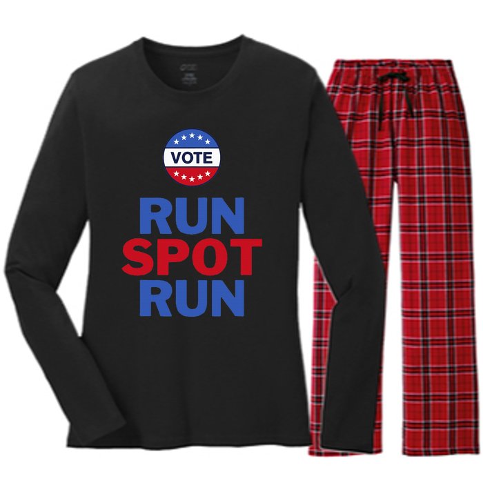 Run Spot Run. Trump And Harris Debate. Economic Plan. Women's Long Sleeve Flannel Pajama Set 