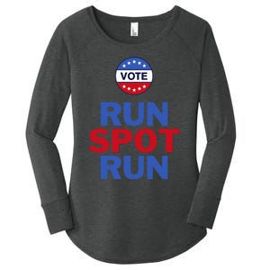 Run Spot Run. Trump And Harris Debate. Economic Plan. Women's Perfect Tri Tunic Long Sleeve Shirt