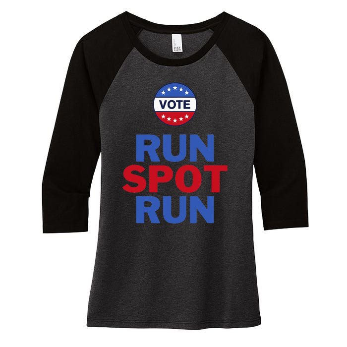 Run Spot Run. Trump And Harris Debate. Economic Plan. Women's Tri-Blend 3/4-Sleeve Raglan Shirt