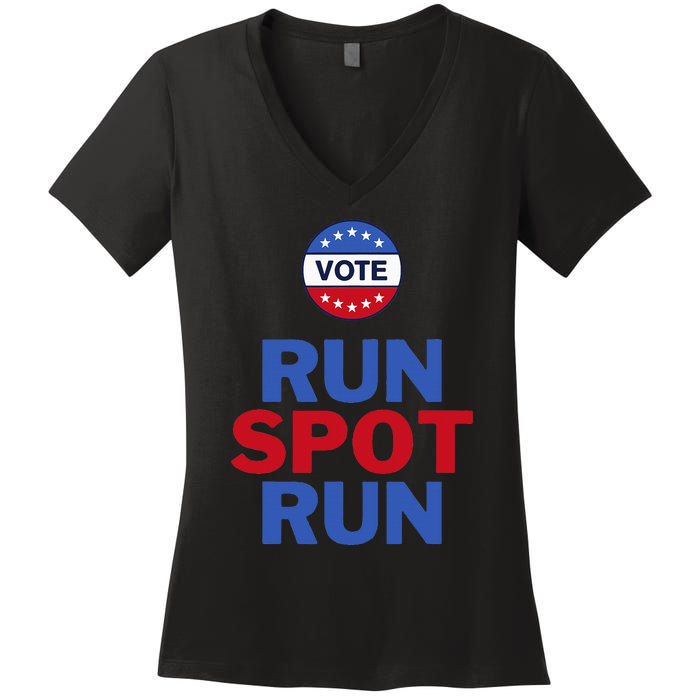 Run Spot Run. Trump And Harris Debate. Economic Plan. Women's V-Neck T-Shirt