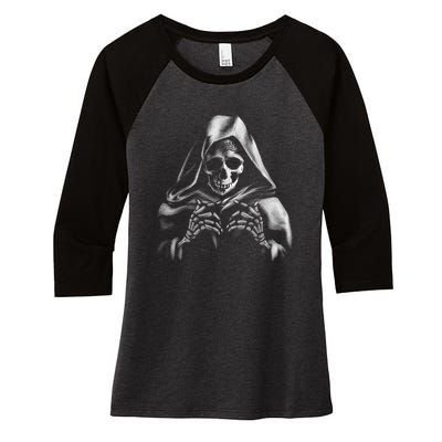 Reaper Skeleton Women's Tri-Blend 3/4-Sleeve Raglan Shirt