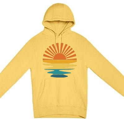 Retro Sunset Rays Wavy Vintage Retro Sunshine Sun Rays Beachy Vibes Retro Summer Premium Pullover Hoodie