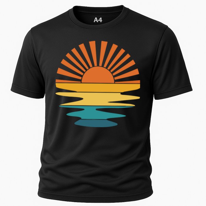 Retro Sunset Rays Wavy Vintage Retro Sunshine Sun Rays Beachy Vibes Retro Summer Performance Shirt