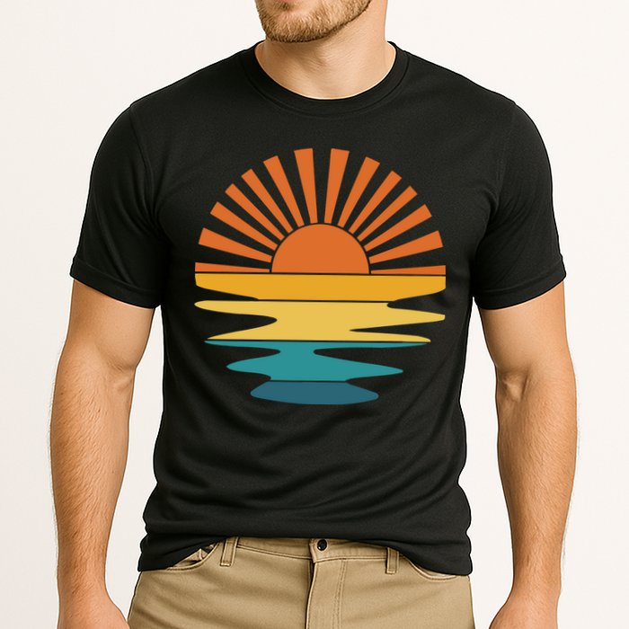 Retro Sunset Rays Wavy Vintage Retro Sunshine Sun Rays Beachy Vibes Retro Summer Performance Shirt
