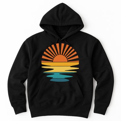 Retro Sunset Rays Wavy Vintage Retro Sunshine Sun Rays Beachy Vibes Retro Summer Hoodie