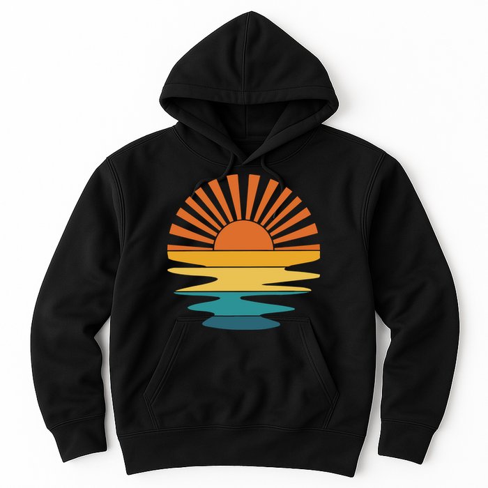 Retro Sunset Rays Wavy Vintage Retro Sunshine Sun Rays Beachy Vibes Retro Summer Hoodie