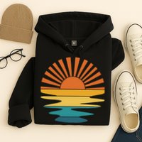 Retro Sunset Rays Wavy Vintage Retro Sunshine Sun Rays Beachy Vibes Retro Summer Hoodie