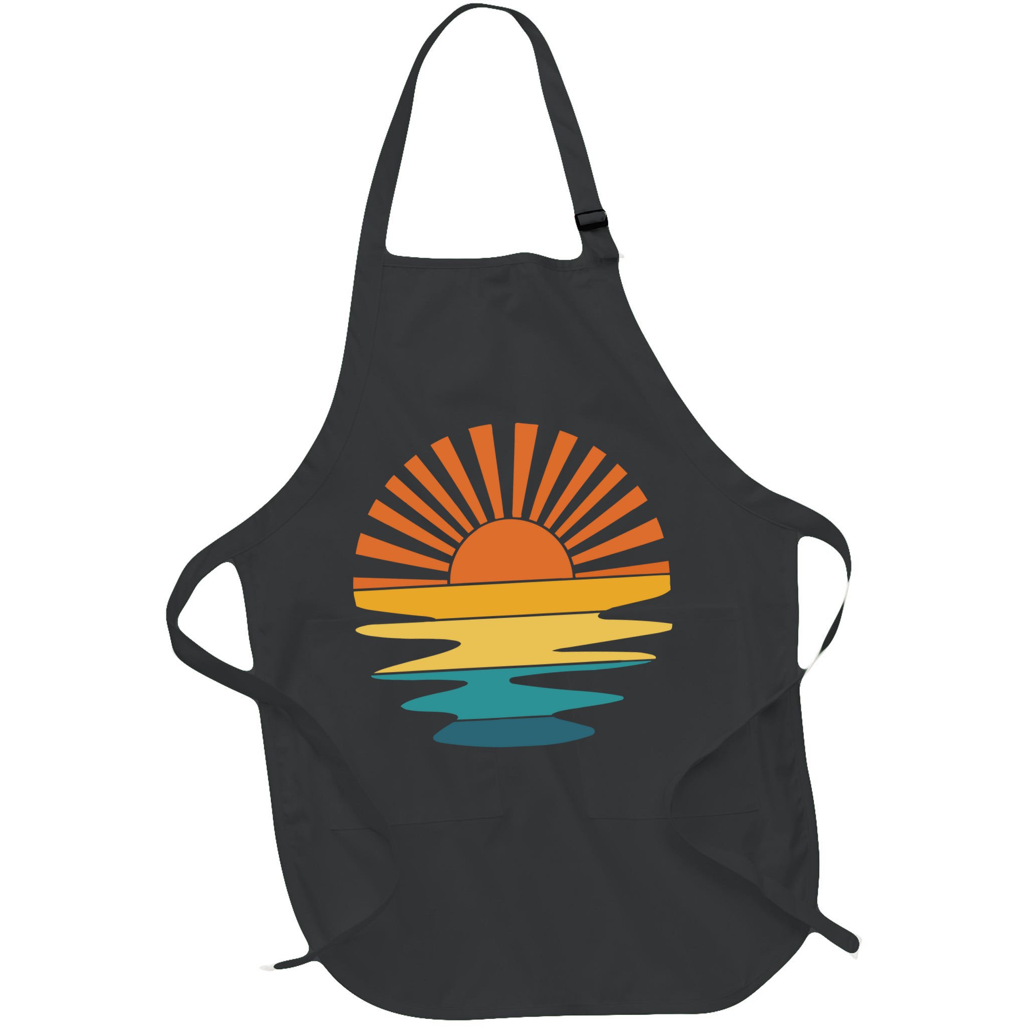 Retro Sunset Rays Wavy Vintage Retro Sunshine Sun Rays Beachy Vibes Retro Summer Apron