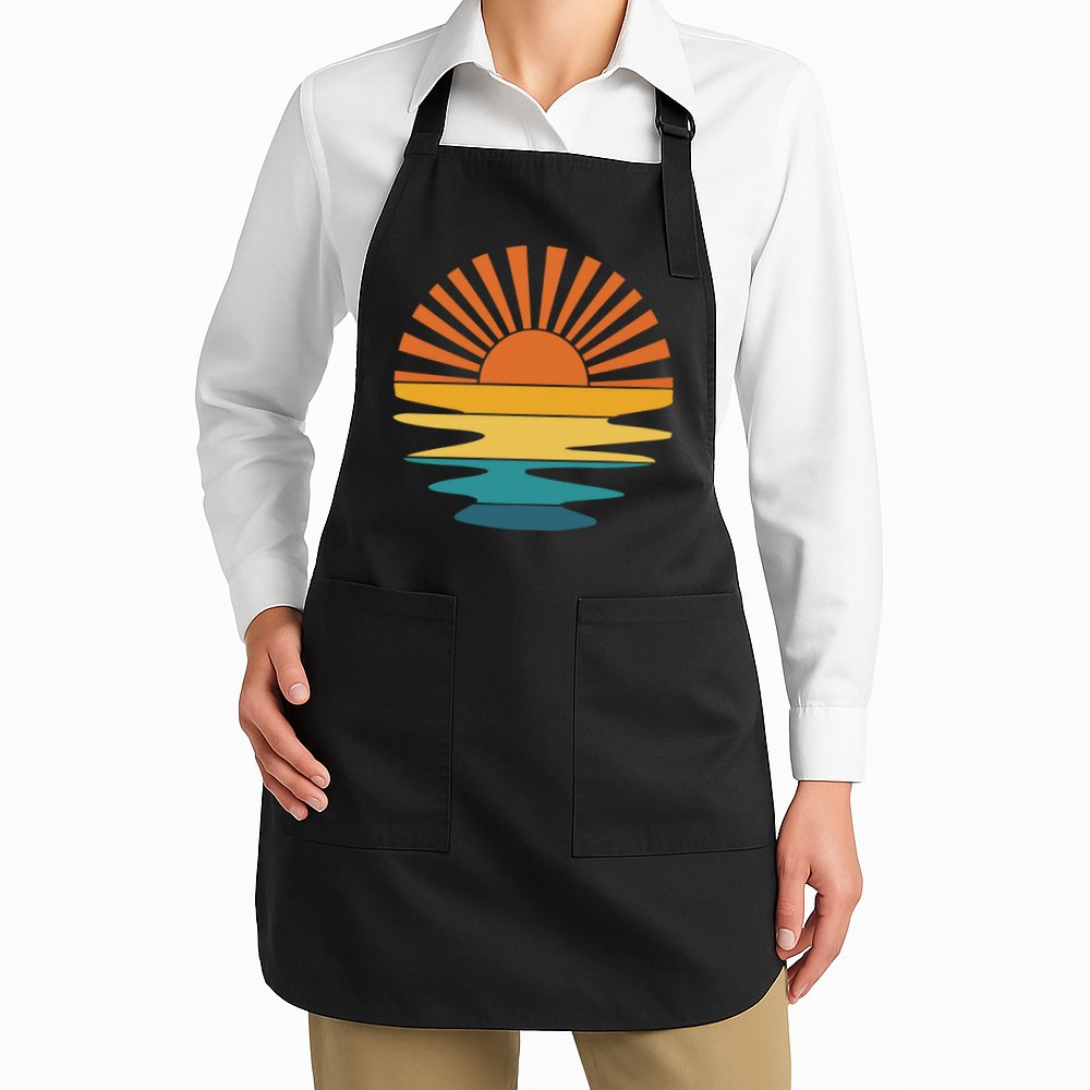 Retro Sunset Rays Wavy Vintage Retro Sunshine Sun Rays Beachy Vibes Retro Summer Apron