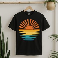 Retro Sunset Rays Wavy Vintage Retro Sunshine Sun Rays Beachy Vibes Retro Summer T-Shirt