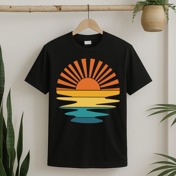 Retro Sunset Rays Wavy Vintage Retro Sunshine Sun Rays Beachy Vibes Retro Summer T-Shirt