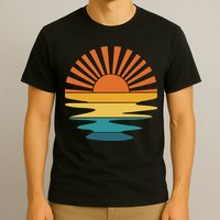 Retro Sunset Rays Wavy Vintage Retro Sunshine Sun Rays Beachy Vibes Retro Summer T-Shirt