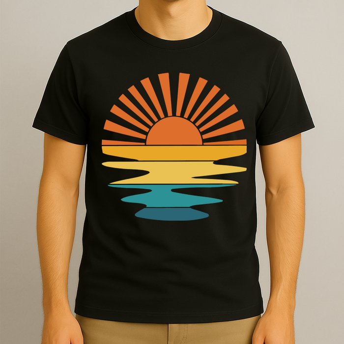 Retro Sunset Rays Wavy Vintage Retro Sunshine Sun Rays Beachy Vibes Retro Summer T-Shirt