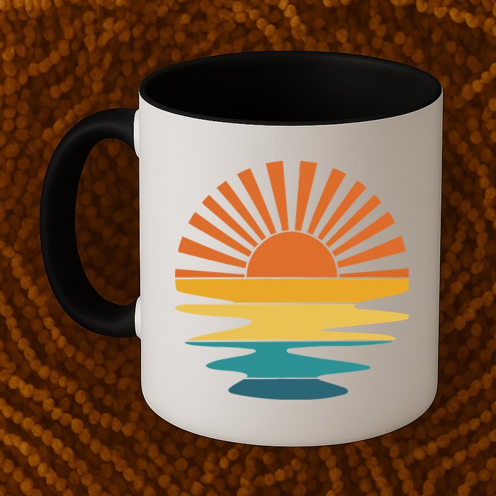 Retro Sunset Rays Wavy Vintage Retro Sunshine Sun Rays Beachy Vibes Retro Summer Mug