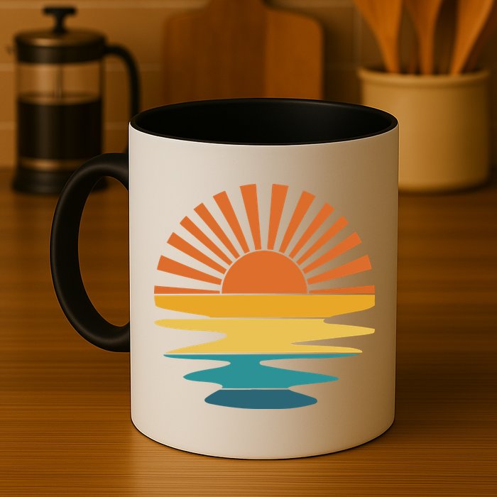 Retro Sunset Rays Wavy Vintage Retro Sunshine Sun Rays Beachy Vibes Retro Summer Mug