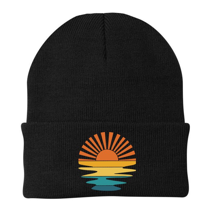 Retro Sunset Rays Wavy Vintage Retro Sunshine Sun Rays Beachy Vibes Retro Summer Beanie
