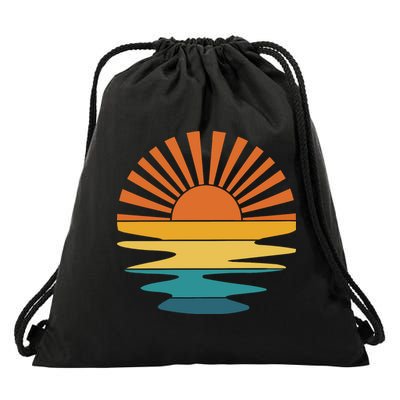 Retro Sunset Rays Wavy Vintage Retro Sunshine Sun Rays Beachy Vibes Retro Summer Drawstring Bag