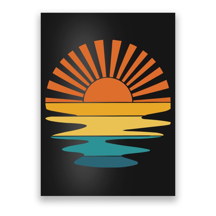 Retro Sunset Rays Wavy Vintage Retro Sunshine Sun Rays Beachy Vibes Retro Summer Poster