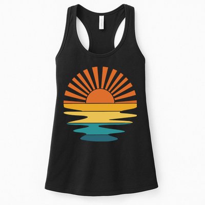 Retro Sunset Rays Wavy Vintage Retro Sunshine Sun Rays Beachy Vibes Retro Summer Womens Tank Top