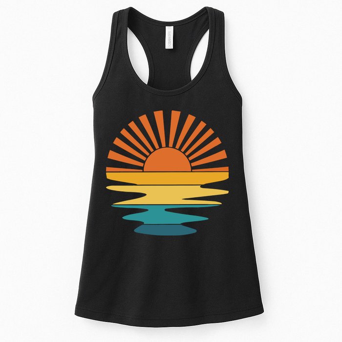 Retro Sunset Rays Wavy Vintage Retro Sunshine Sun Rays Beachy Vibes Retro Summer Womens Tank Top