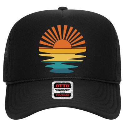 Retro Sunset Rays Wavy Vintage Retro Sunshine Sun Rays Beachy Vibes Retro Summer Hat