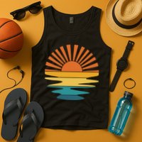 Retro Sunset Rays Wavy Vintage Retro Sunshine Sun Rays Beachy Vibes Retro Summer Tank Top