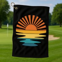 Retro Sunset Rays Wavy Vintage Retro Sunshine Sun Rays Beachy Vibes Retro Summer Golf Towel