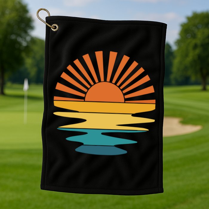 Retro Sunset Rays Wavy Vintage Retro Sunshine Sun Rays Beachy Vibes Retro Summer Golf Towel