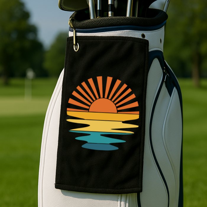 Retro Sunset Rays Wavy Vintage Retro Sunshine Sun Rays Beachy Vibes Retro Summer Golf Towel