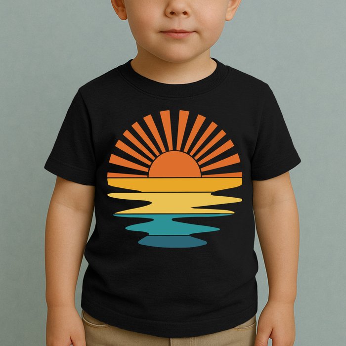 Retro Sunset Rays Wavy Vintage Retro Sunshine Sun Rays Beachy Vibes Retro Summer Toddler T-Shirt