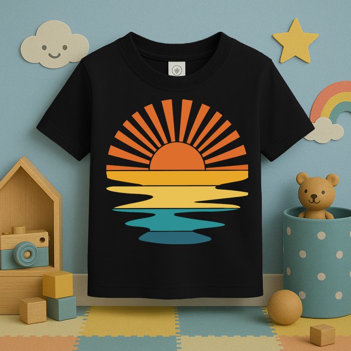Retro Sunset Rays Wavy Vintage Retro Sunshine Sun Rays Beachy Vibes Retro Summer Toddler T-Shirt